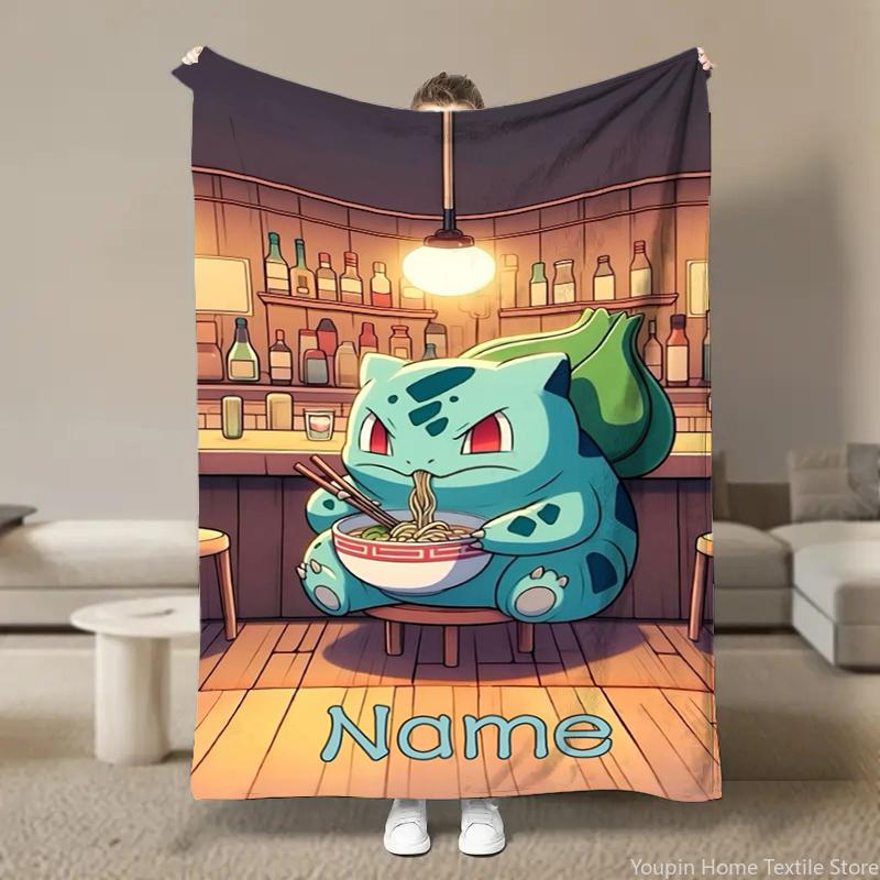 Personalizowany koc z imieniem na zamówienie Koc z nadrukiem Pokémon Bulbasaur Koc dla dzieci i dorosłych Miękki ciepły Koc podróżny na sofę do łóżka