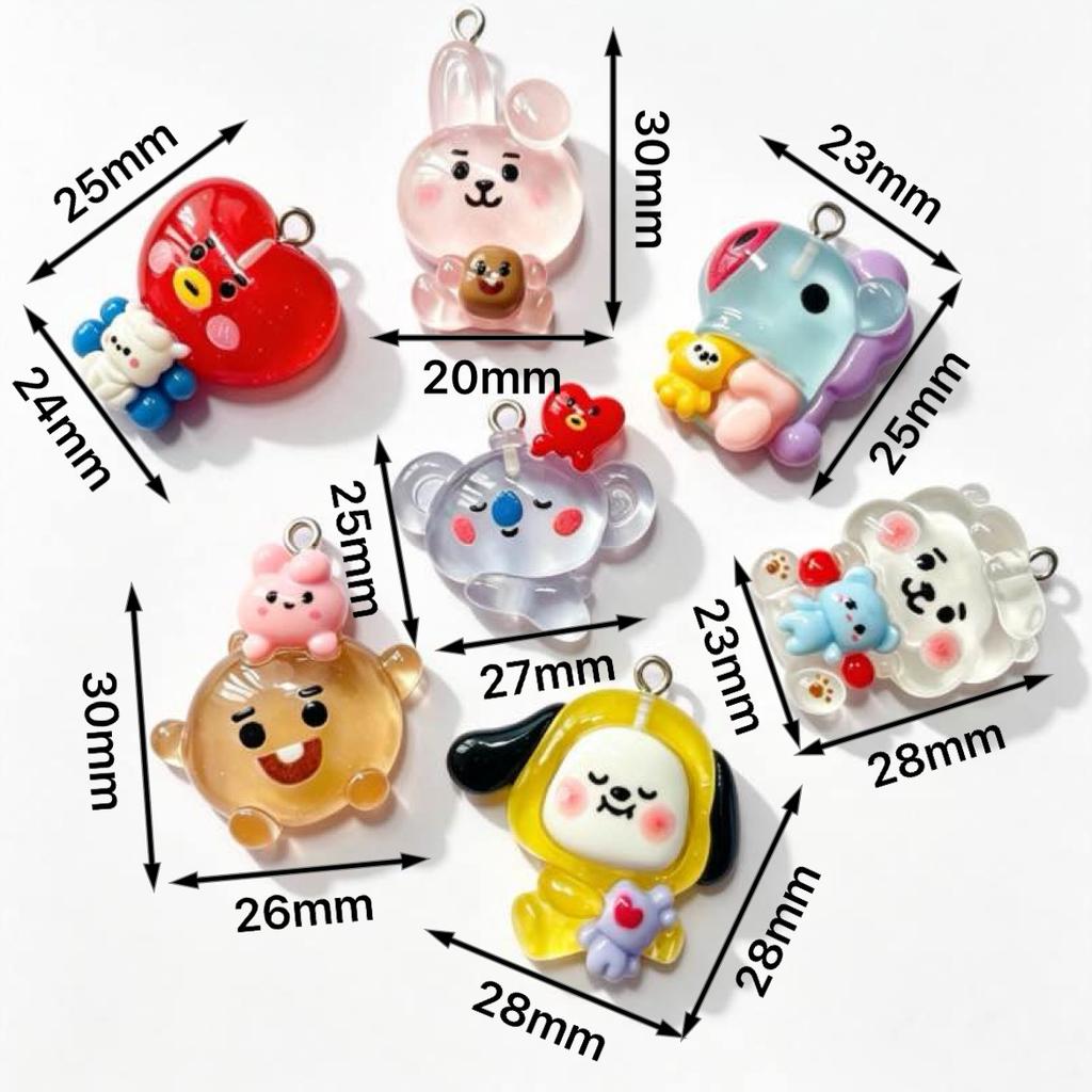 7Pcs/Set Kawaii Bunny Dog BT21 Cartoon Resin Cute Charms Jewelry Making Bracelet Keychain Making Supplies Handmade DIY 6