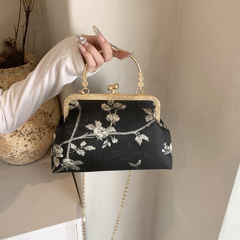 

Новая сумка-чеонгсам, женская сумка с вышивкой в китайском стиле, китайская ретро-портативная сумка-мессенджер, универсальная сумка для ужина на цепочке чёрный