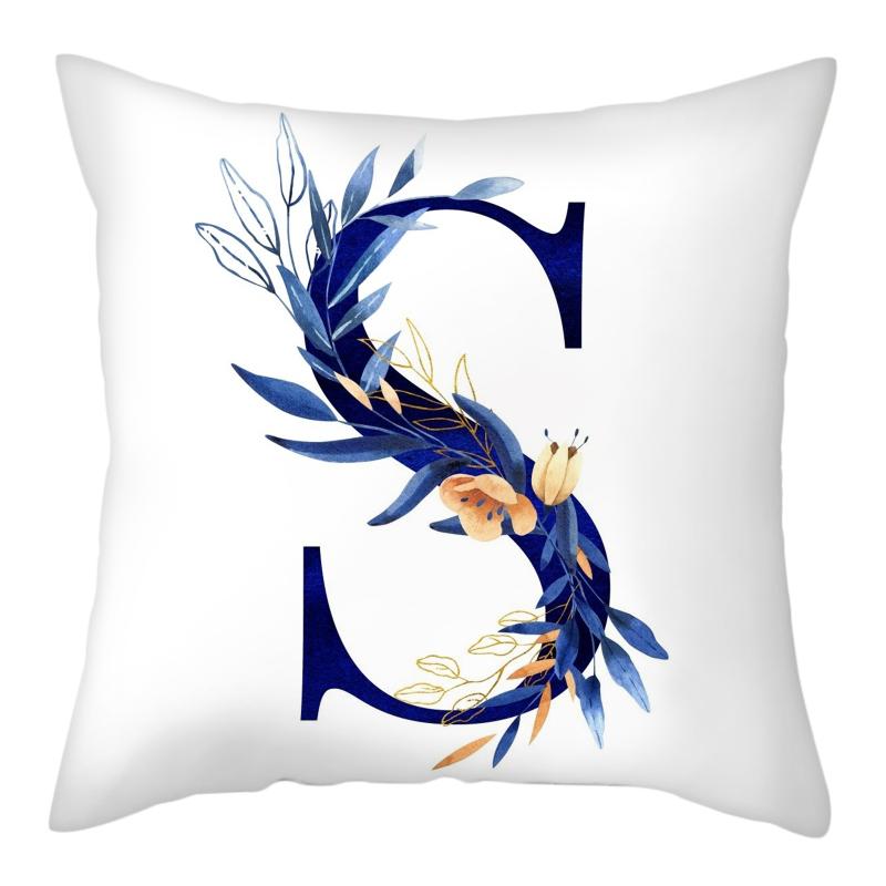 45x45cm Creative Floral Surround Design 26 Letters Blue Pillowcase Wedding Party Home Decor Sofa Office Seat Cushion Cover