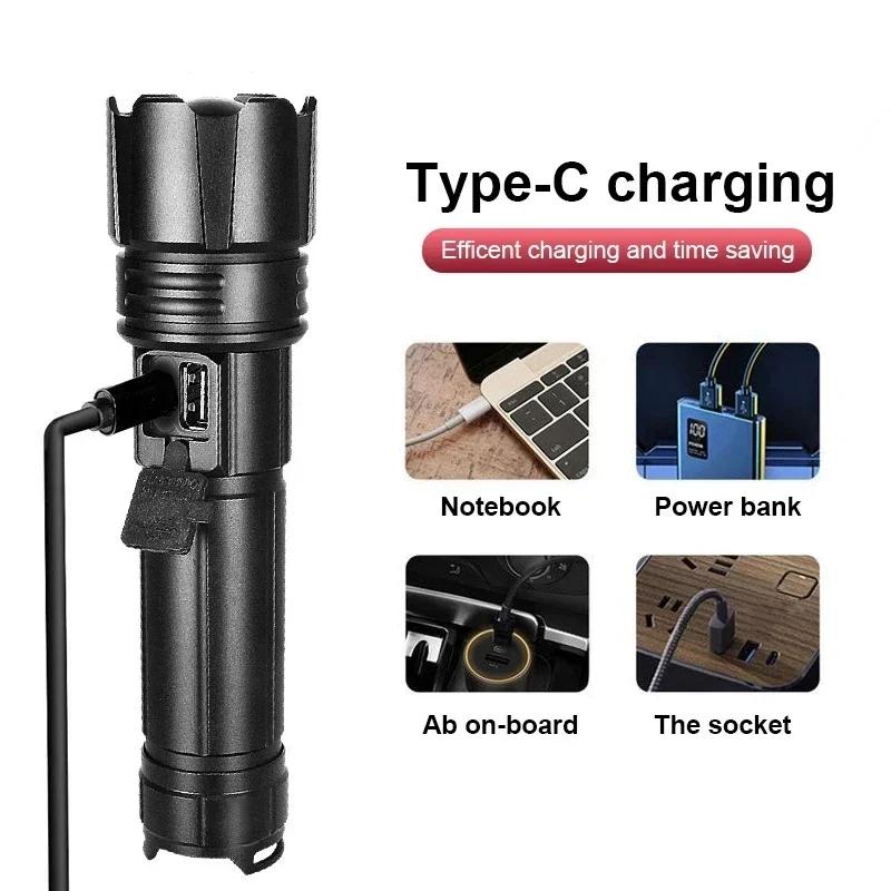 XHP70 Flashlight LED Telescopic Zoom TYPE-C Charging Outdoor Multifunction Charging Treasure Aluminum Alloy Tactical Flashlight