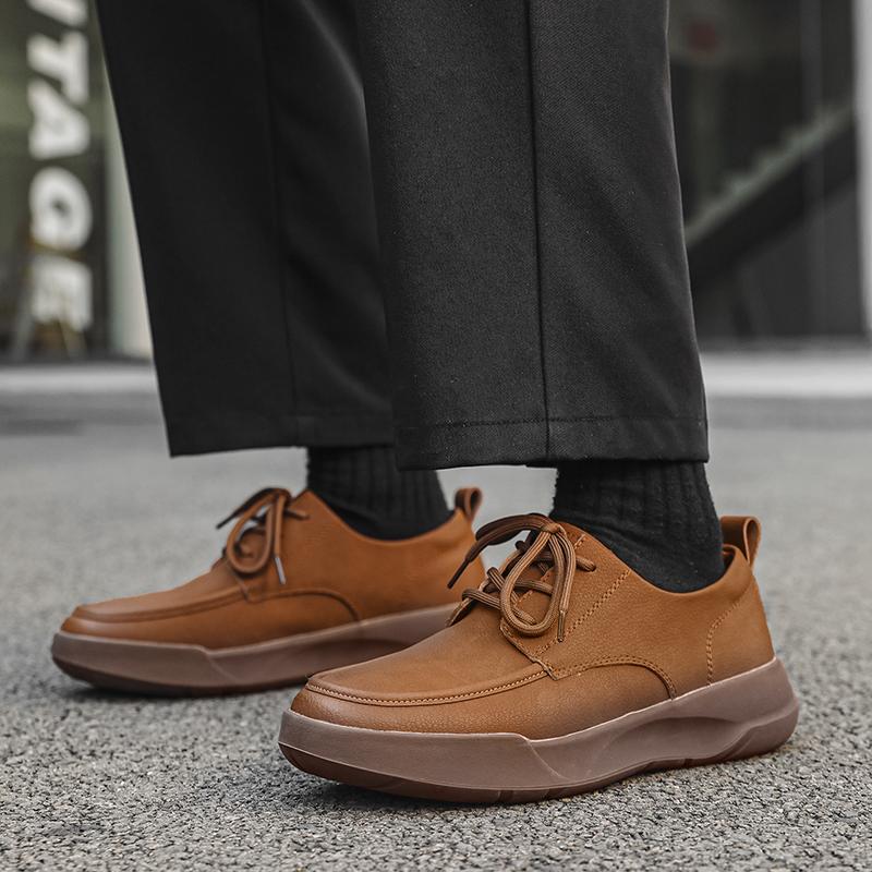 Hot Sale Men Casual Leather Business Shoes Thick Bottom Antiskid Walking Shoe Outdoor Lightweight Lace-Up Office Loafers