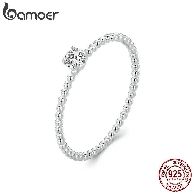 

Bamoer 925 пробы серебро штабелируемое кольцо с муассанитом минималистское лабораторное кольцо с бриллиантами и бусинами для женщин повседневное ношение ювелирных изделий в подарок