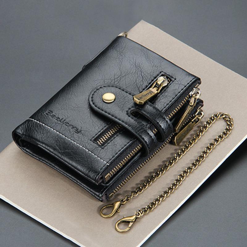 Classic Short PU Leather Wallet Cash And Card Storage Purse With Chain For Men Women Daily Use And Gifting