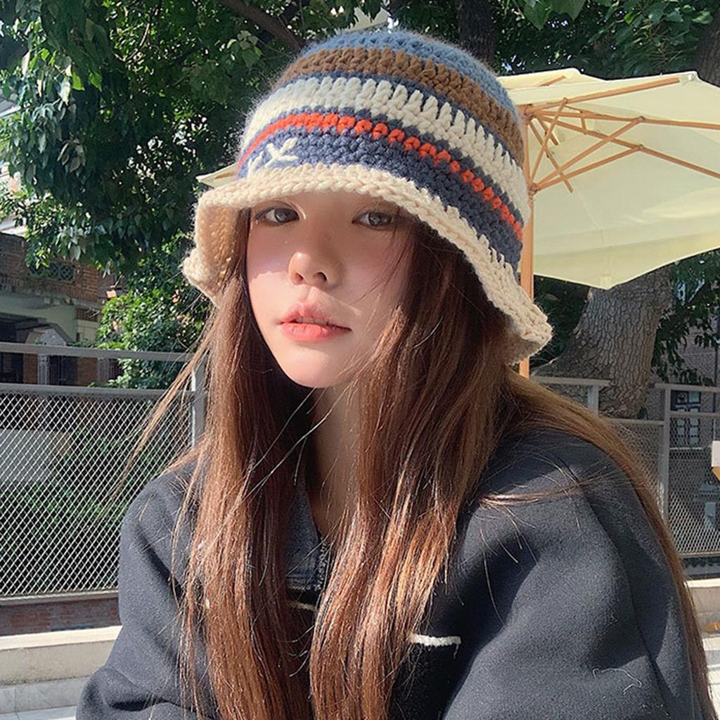 Knitted Beanie Hat for Women Y2K Striped Fisherman Hat Ethnic Style Color Contrast Cap Fashion Female Hat Teens Headwear