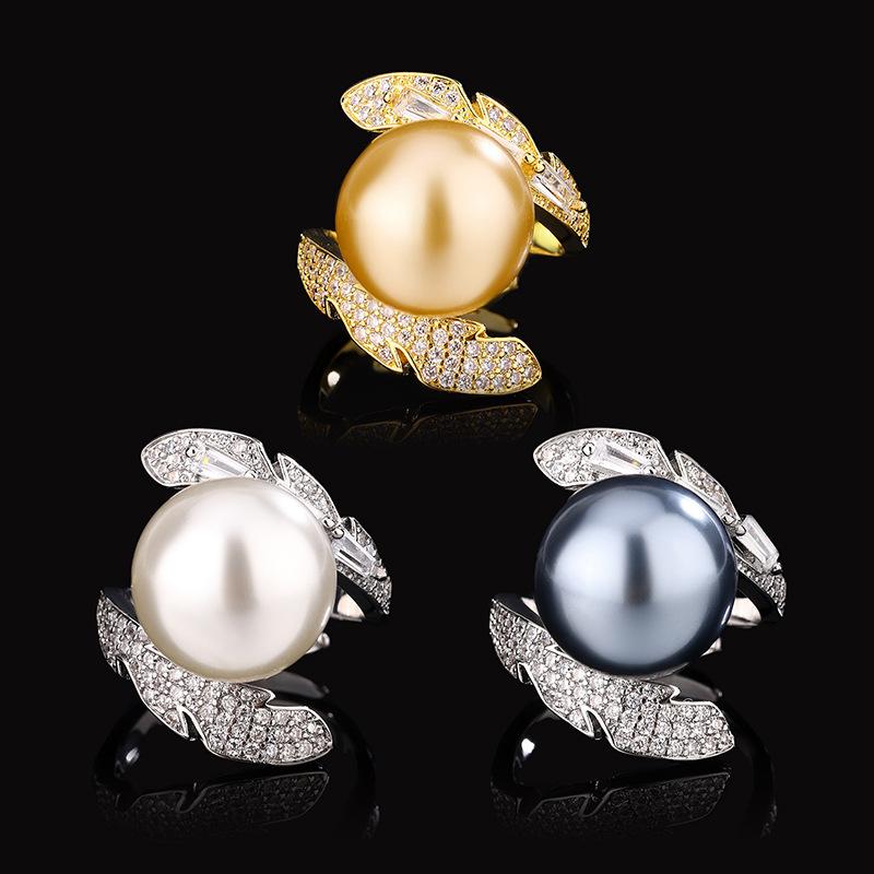 Jewelry Copper Platinum Plated Pearl Cross Ring Women 14Mm