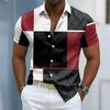 Men's short-sleeved shirt, summer thin style, men's collared shirt, retro plaid color-block print, casual loose vacation shirt.