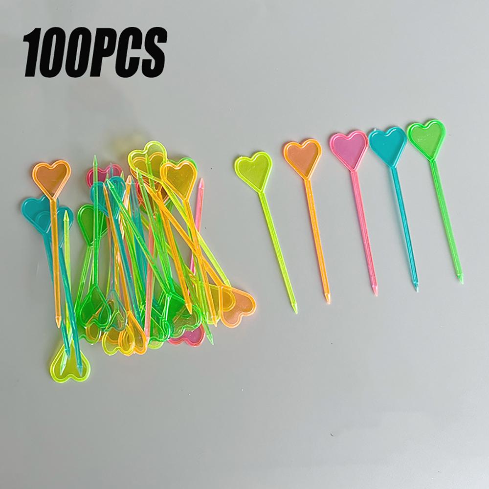 100Pcs Animal Flamingo Heart Party Supplies Food Pick Buffet Fruit Fork Snack Cake Dessert Salad Sticks Cocktail Toothpick Skewe