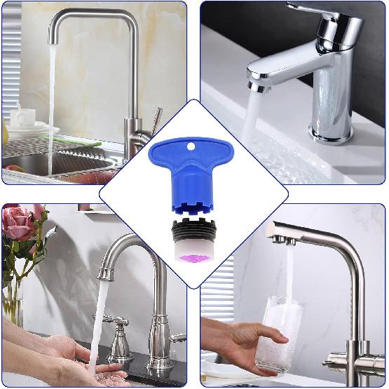 4Pcs(2 Set) M16.5 Faucet Aerator with Key Removal Wrench Tool, Bathroom Water Faucet Aerator Adapter Replacement Parts Water Flow Restrictor for