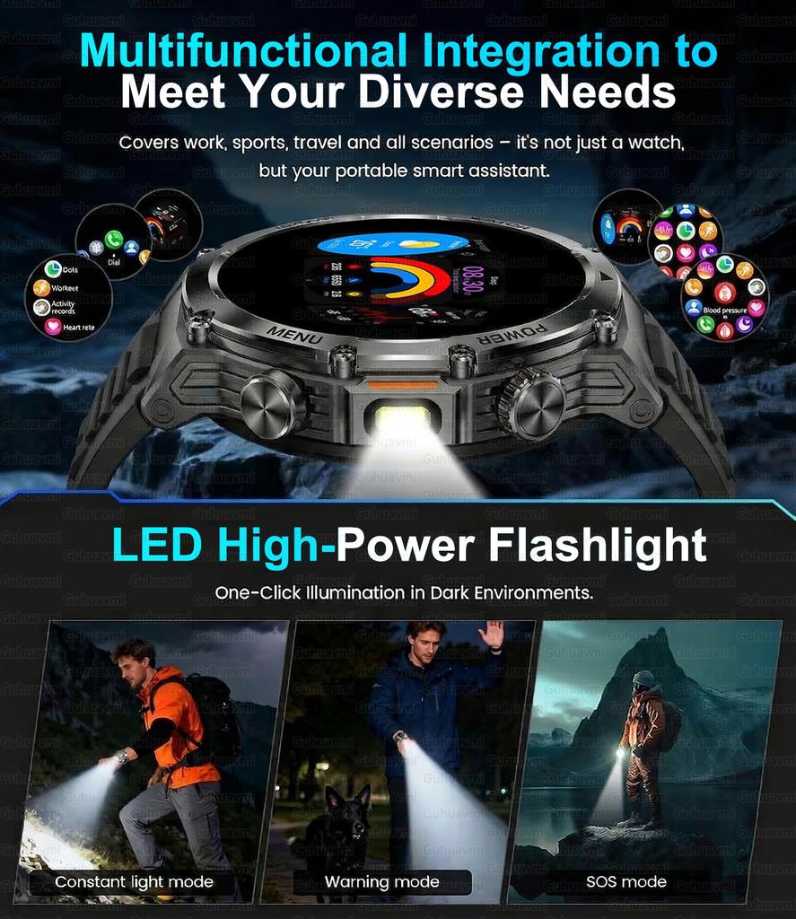 New Military Grade Sports Smart Watch 5ATM Swimming Waterproof 800mAh Bluetooth Call 1.8'' AMOLED Screen Smartwatch For Men