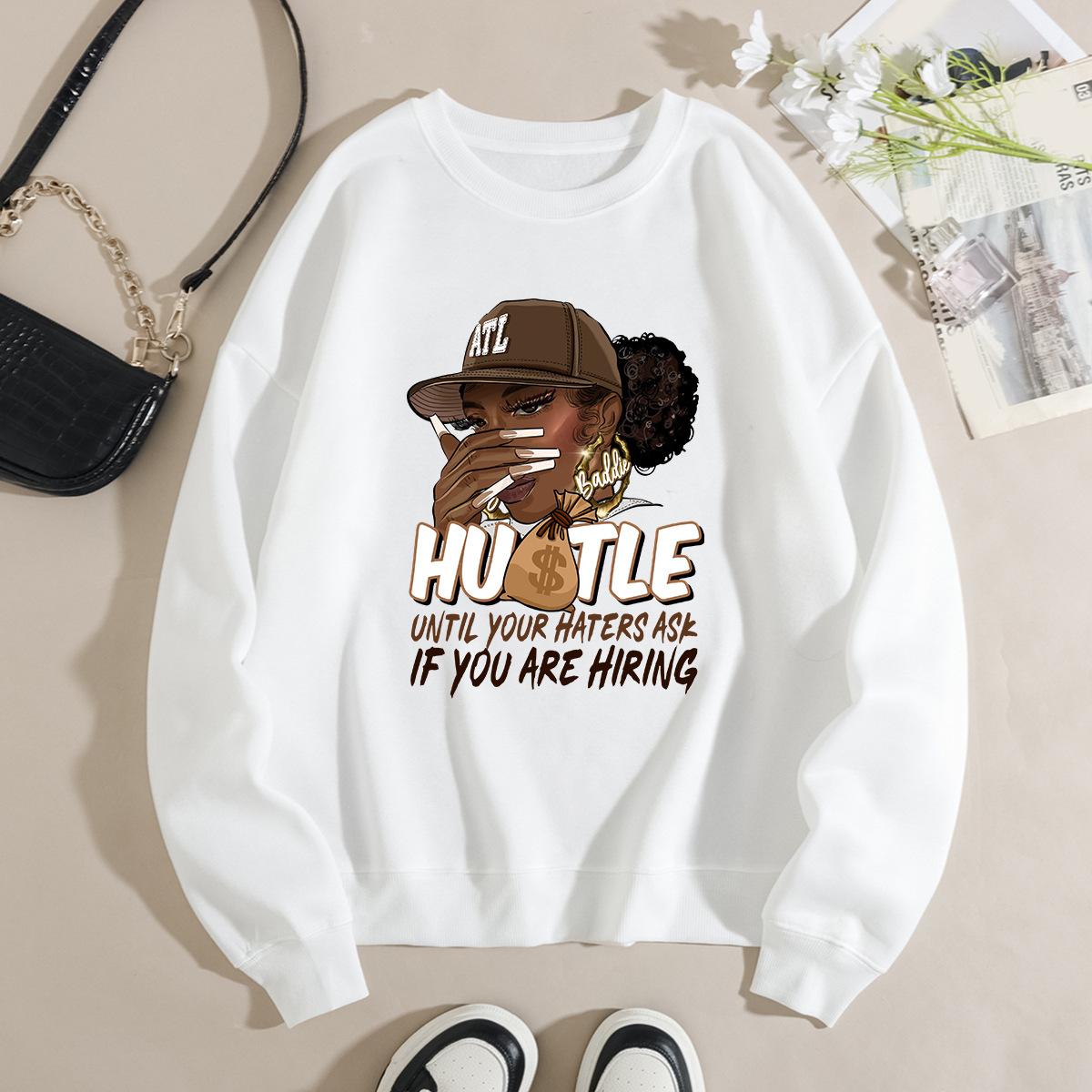 

Autumn Hustle Graphic Printed Hoodies Fashionable Casual Sports Long Sleeved Women s Hoodies S белый