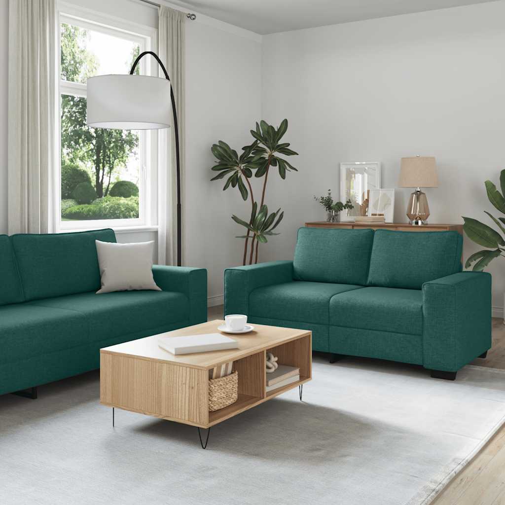 3 Piece Sofa Set with Cushions Dark Green Fabric