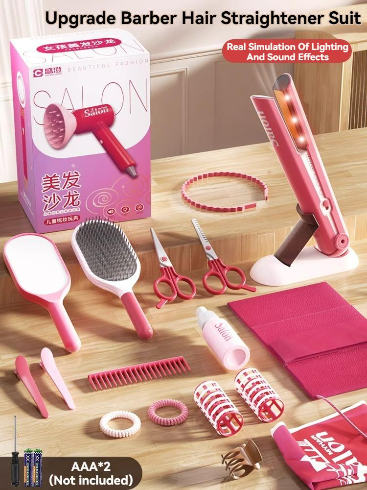 Kids Salon Makeup Cosmetics Curling Wand Hair Drier Princess Dress Up Girl Beauty Play House Educational Fun Game Toy Girls Gift