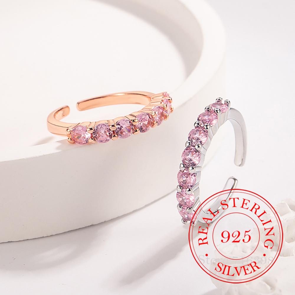 925 Sterling Silver Jewelry 18K Gold Plated Pink Crystal Finger Rings for Women Wedding Party Jewelry For Girls Friend Gift
