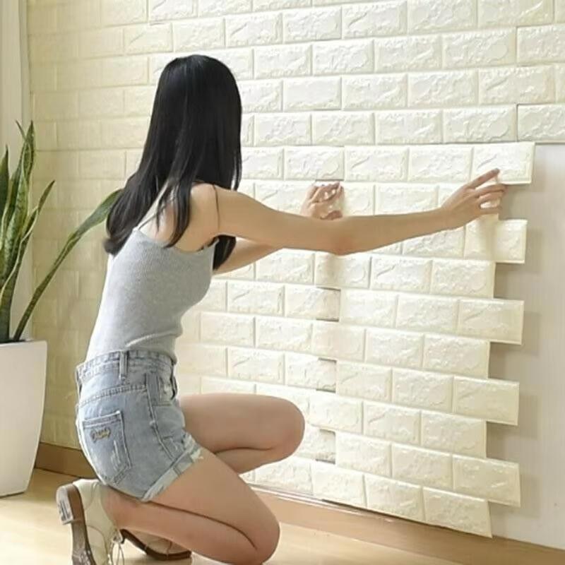 70cmx10m Continuous 3D Wall Stickers Imitation Brick Waterproof Self-adhesive Wallpaper for Living Room Kitchen TV Backdrop Decor