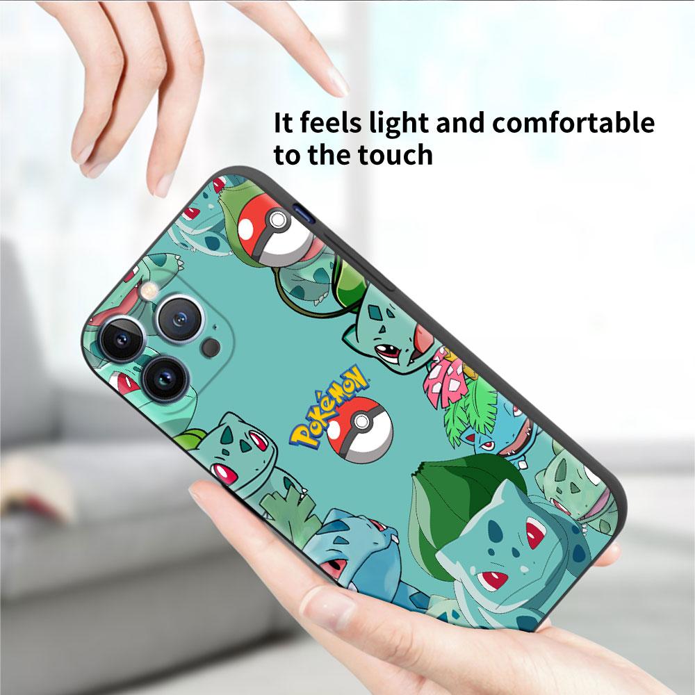 כיסוי לאפל אייפון 11 13 14 12 פרו 7 פלוס XR X XS מקס 6 6S 13 פרו מקס סיליקון שחור פונדה לטלפון פיקה פוקימון חמוד