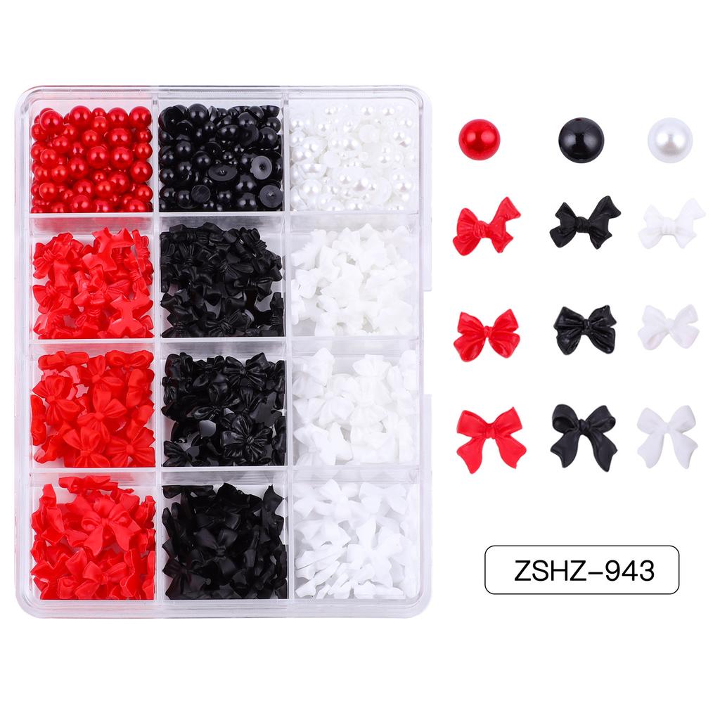 12-Grid Streamer Bow Tie Christmas White Red Resin Bow Nail Jewelry Mixed Set Diy