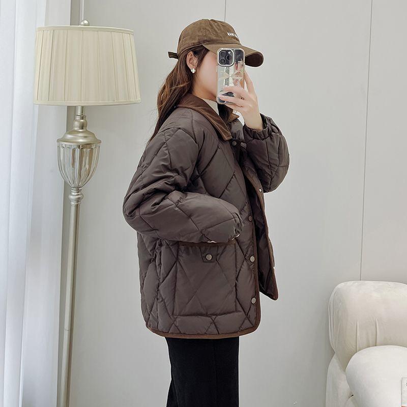 

Пуховая хлопковая одежда, Новая несмываемая одежда в иностранном стиле, Свободные универсальные короткие пальто контрастного цвета для осени и зимы XL