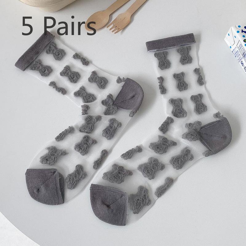 

5 пар носков-труб из прозрачного стекла и шелка Lovely Bear Tide для девочек на весну и лето 5 Pairs темно серый