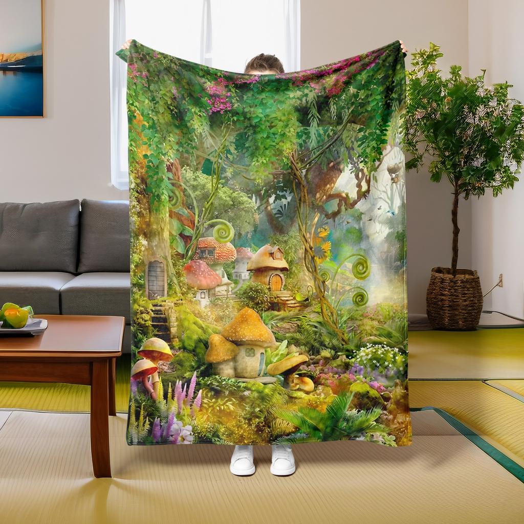 1PC Throw Fantasy Mushroom Flannel Blanket Forest Mushroom arts Bohemia style Soft thin Blankets for Home Car Camping Nap Picnic