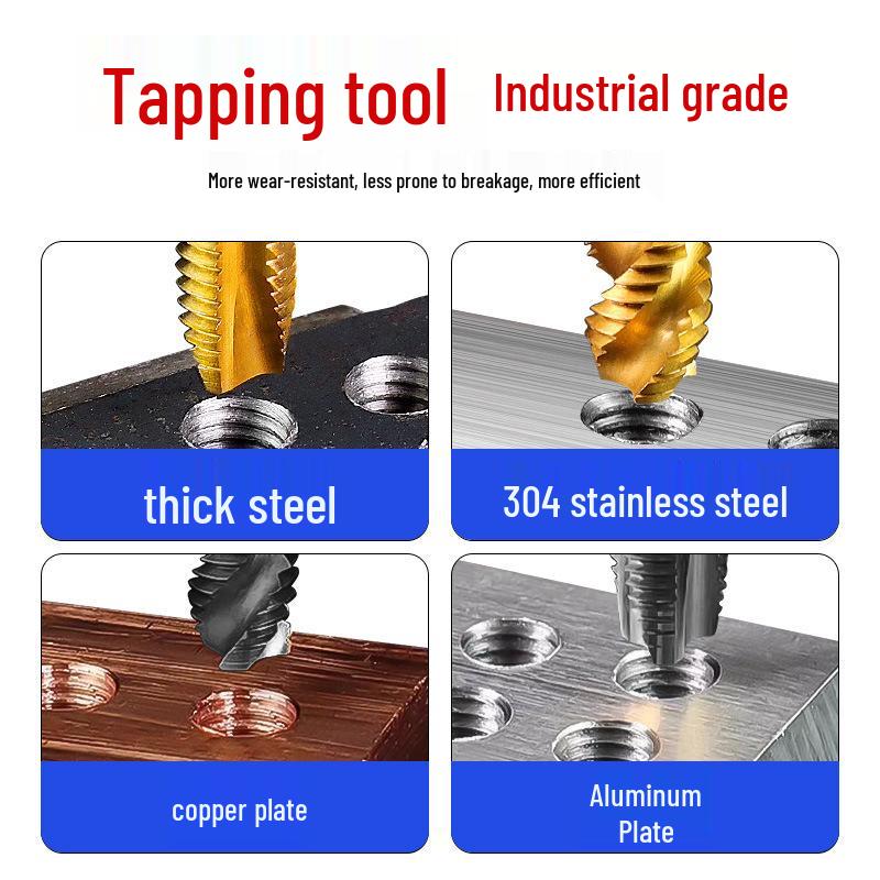 Titanium Plated Spiral Straight Flute Tap - Industrial Grade, High Hardness for Metric Through and Blind Holes, Cutting Machine Use.