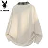 PLAYBOY Men's Oversized Plaid Patchwork Polo Sweatshirt