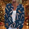 Women's Christmas Print Long Sleeve Knit Cardigan Sweater Button Front for Fall Winter