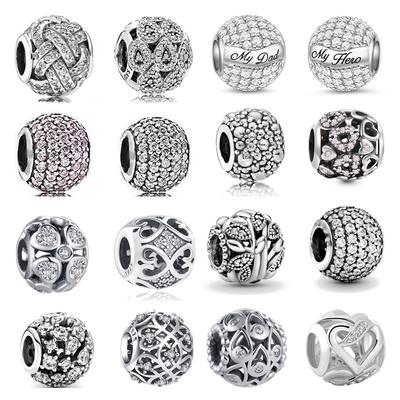 Europe 925 Sterling Silver New Sparkling Round Openwork Charms Beads Fit Original Fasion Bracelets For Jewelry Necklace Pendant