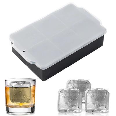 6 Grid Ice Cube Tray Silicone Ice Mold with Lid Square Silicone Ice Cube Maker Forms Whiskey Home Bar Party Kitchen Accessories