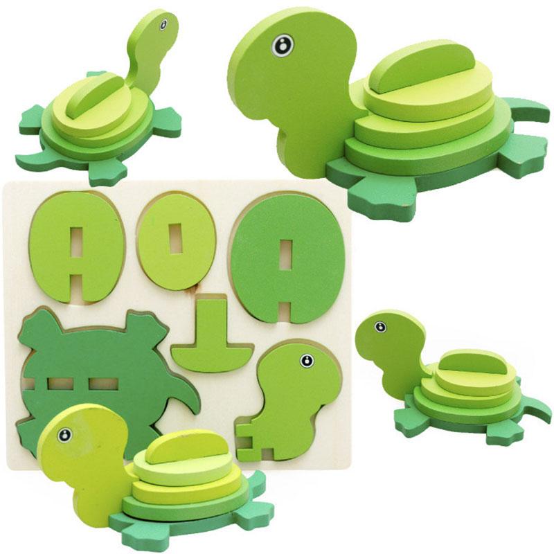1PCS Children's Wooden 3D Puzzle Cartoon Animal Turtle Lion Puzzle DIY Handmade Animal Model Educational Toys For kids Gifts