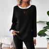 Women Color Block Crew Neck Ribbed Knit Sweater Solid Pink Raglan Long Sleeve Casual Top