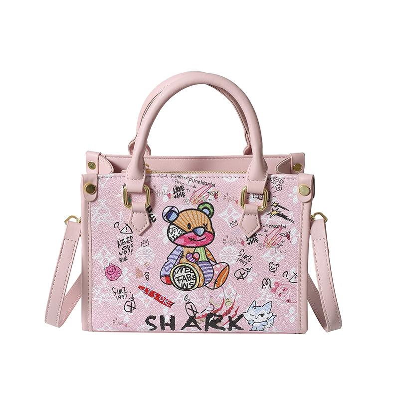 

Медведь граффити портативная сумка-тоут лето новый нишевый дизайн универсальная модная принтованная сумка через плечо мессенджер One size розовый