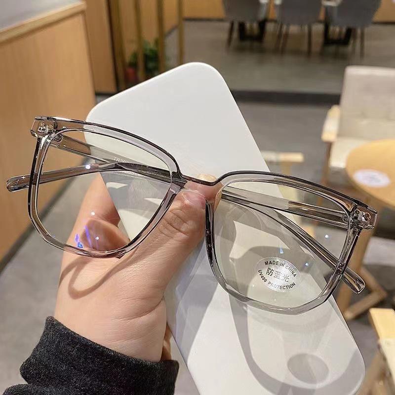 2024 Anti-Blue Light Square Frame Glasses for Men & Women - Korean Style, No Makeup Look, Large Frame