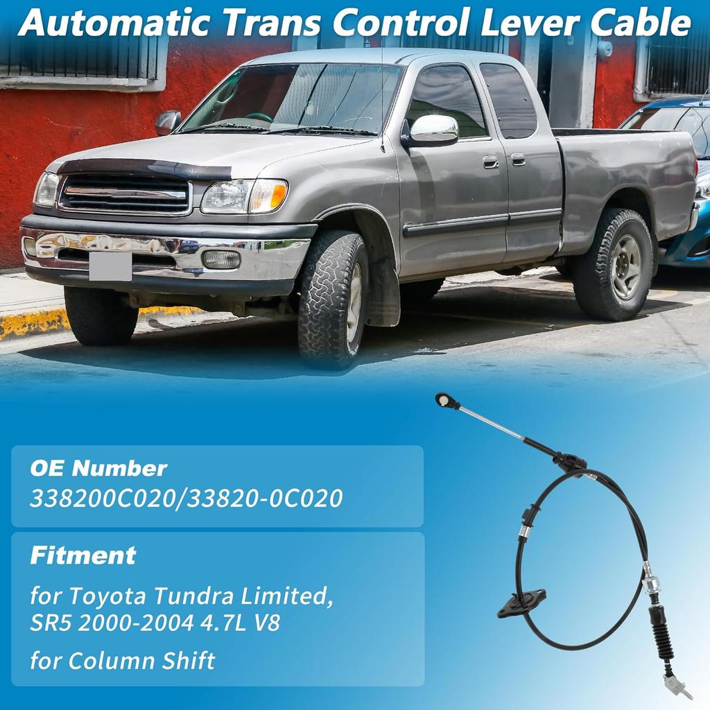 No.338200C020 Automatic Transmission Gear Shift Cable for Toyota Tundra Limited, SR5 2000 2001 2002 2003 2004 4.7L V8 for Column Shift Auto Trans