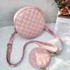 Bag women's new solid color rhombus embroidered messenger small round bag with change small bag fashionable one