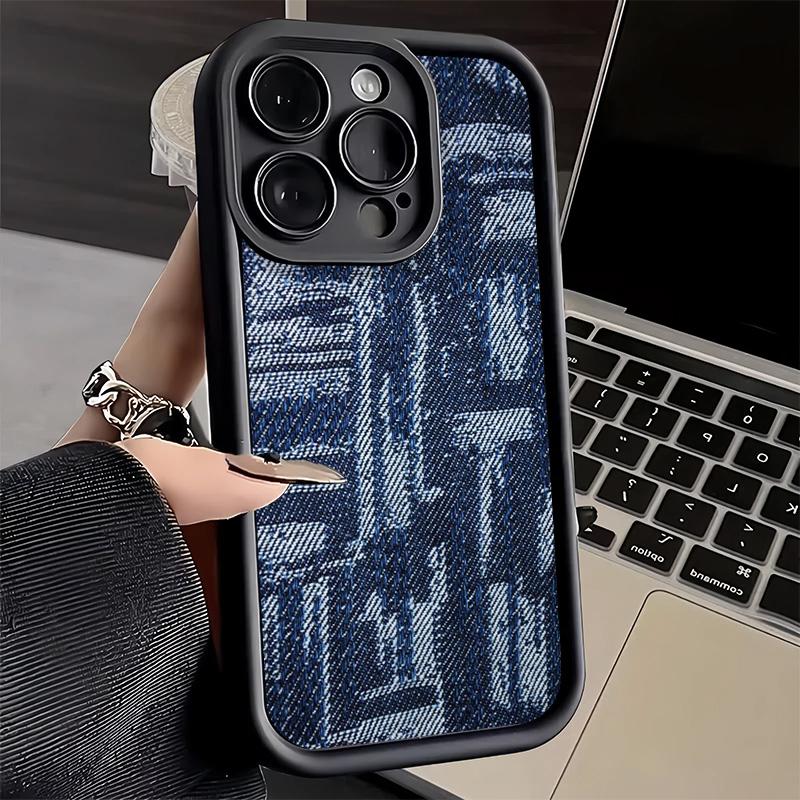 Phone Case for iPhone 17 Air 16E 15 16 Pro Max Retro Denim Pattern Cover 14 Plus 13 12 Mini Soft Shell Silicone Fundas
