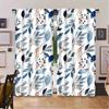 2Pc Blue And White Watercolor Leaf Pattern Curtains, Polyester Fabric, Machine Washable, Suitable For Bedroom And Living Room