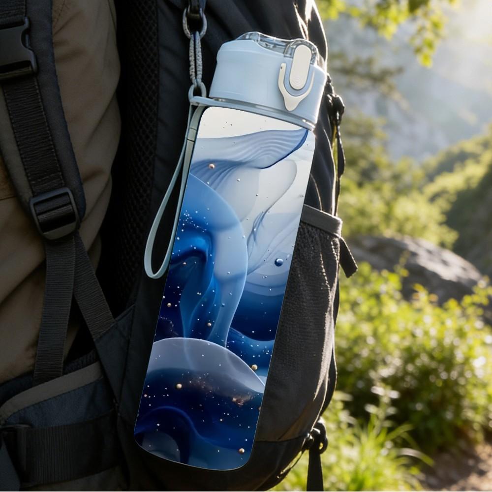 1PC Blue Marble Swirl Pattern 750ml Color Plastic Sports Water Bottle Leakproof Flip Straw Lid Suitable for Sports Office Home Use