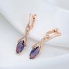 Purple Natural Zircon Long Drop Earrings For Women Fashion  Rose Gold Rhombus Accessories Wedding Daily Jewelry