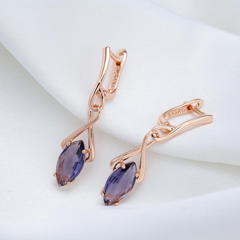 Purple Natural Zircon Long Drop Earrings For Women Fashion  Rose Gold Rhombus Accessories Wedding Daily Jewelry