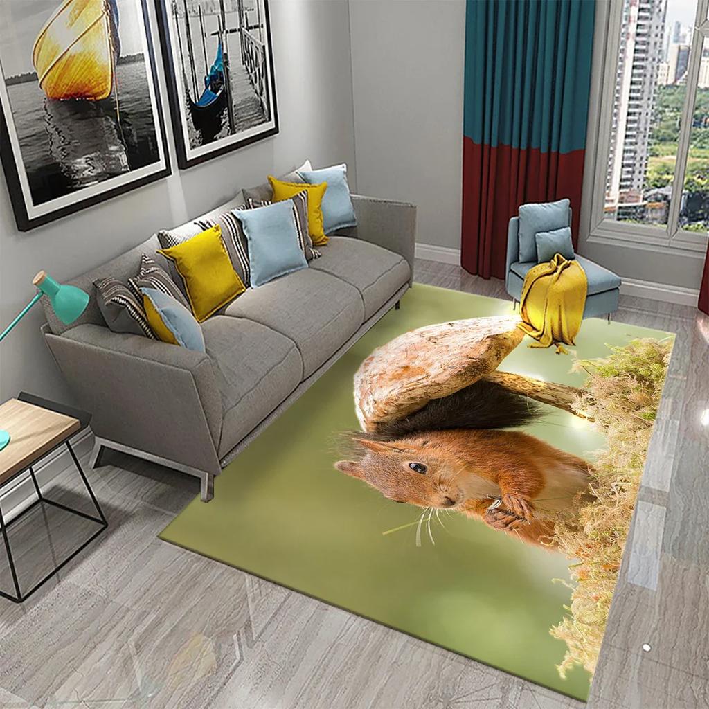 Niedlicher Eichhörnchenteppich Lustige Wildtier-Fußmatte für Badezimmerdeko Teppich Rutschfest für Wohnzimmer Küche Badezimmerbereich Matten