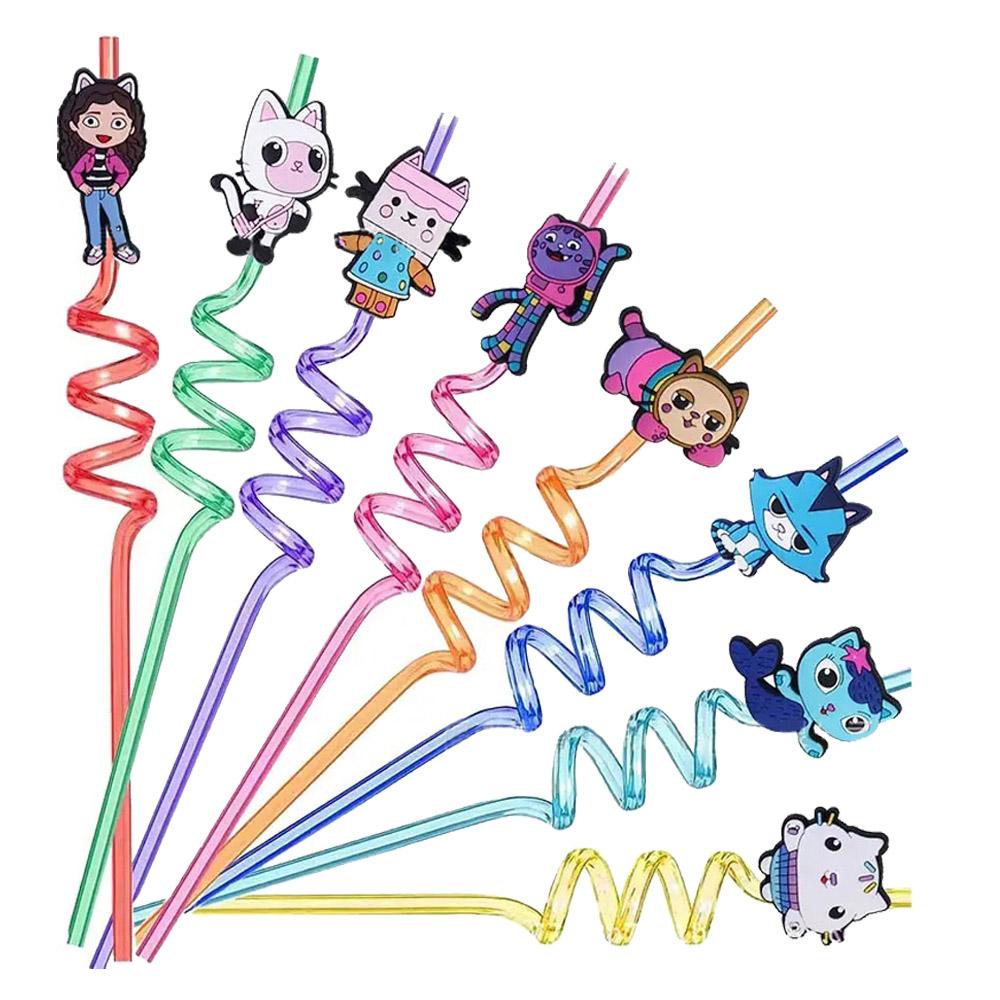 Gabby Dollhouse Durable Drinking Straws Animation Gabby Cat Straws Birthday Party Favors Supplies For Baby Shower Kids Holiday 6pcs