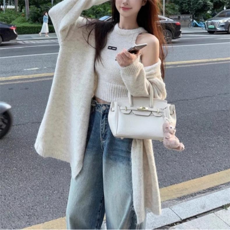 Damen Herbst/Winter Weicher Strickpullover & Strickjacke Zweiteiler - Mittellang, Lässiger Stil für einen würzigen Look