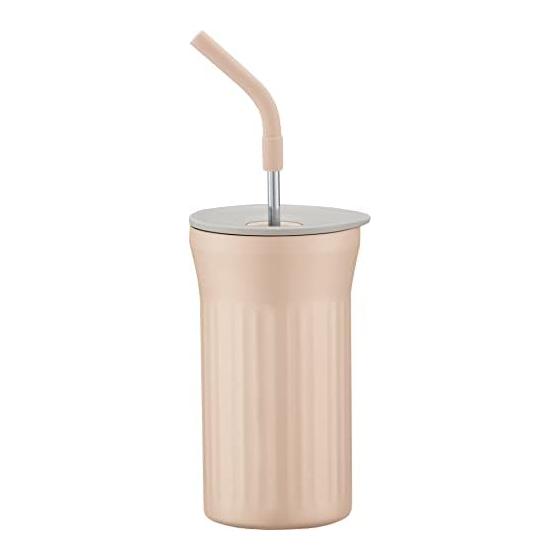Peacock Thermos Industry Co., Ltd. Peacock Stainless Steel Tumbler Straw Cold/Heat 450ml Wide Mouth Tumbler with Straw with Lid Thermos Pearl Beige