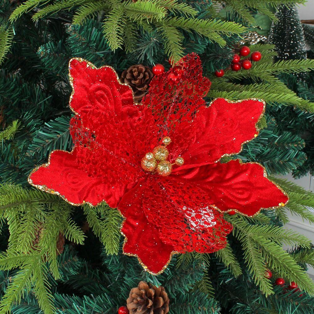 2pcs Sequins Christmas Glitter Flower Christmas Tree Decorations  Home New Year Decor Gifts