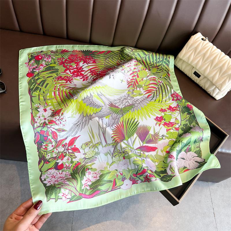 Jungle Flying Bird Simulation Silk Printing Silk Scarf Square Scarf Premium Shawl Sunscreen Neck Professional Scarf Headscarf Scarf