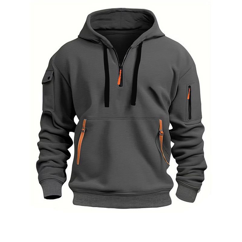 Men's Autumn and Winter Thin Velvet Sweater Casual Loose Dropped Shoulder Hooded Sweatshirt Loose Pullover Fashion Sweatshirt