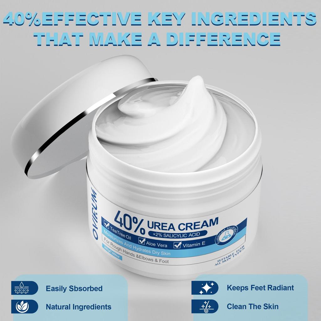 40% Urea Cream+2% Salicylic Acid, For Very Dry Heel And Hand, With Vitamin E, Exfoliating And Moisturizes & Smooths-200G