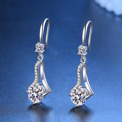S925 Silber-Überzogene Pt950 Platin Ohrringe D-Farbe Moissanite Wasser Tropfen Medium Lange Ohr Frau Ohr Schmuck
