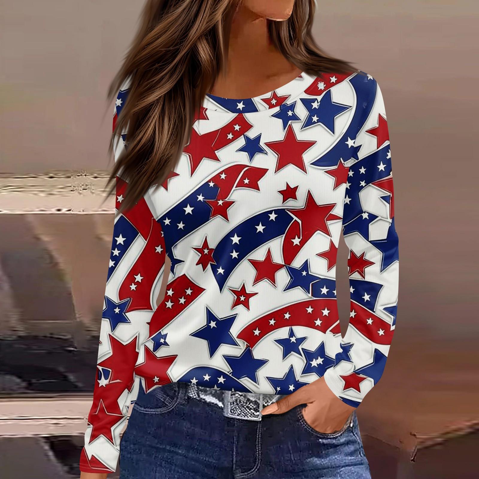 

Женская мода с разрезом по низу и принтом «День независимости» с круглым вырезом и длинными рукавами M